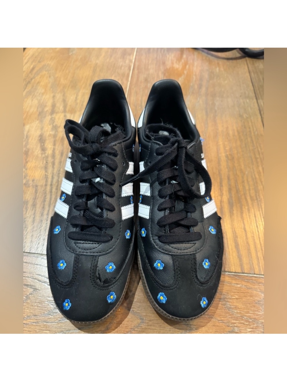 adidas Black Sneakers with Blue Floral Embroidery